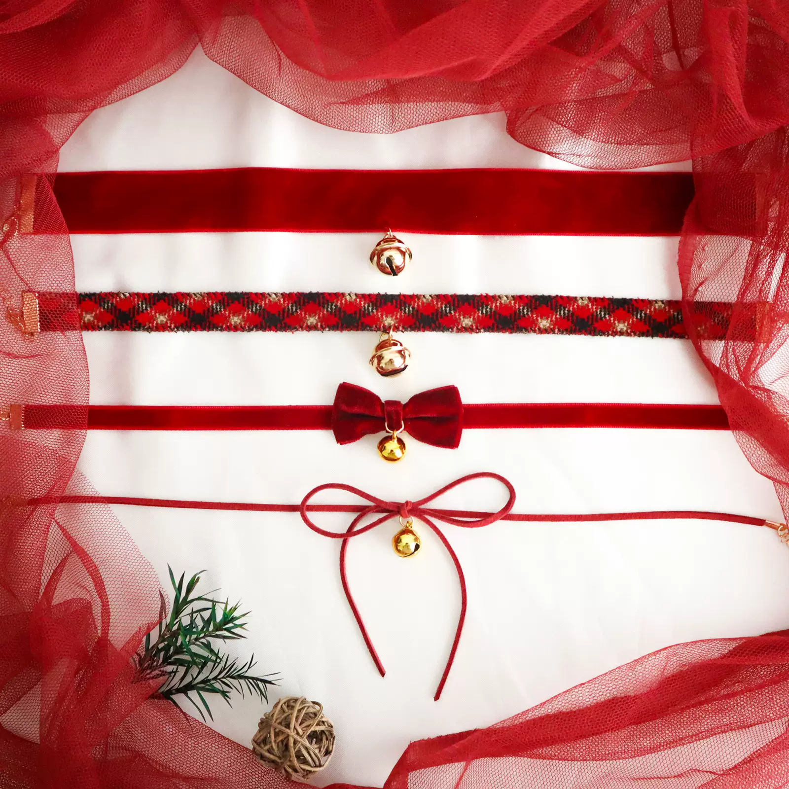 跨境饰品圣诞节蝴蝶结铃铛项链甜美项圈choker酒红颈链毛绒锁骨链