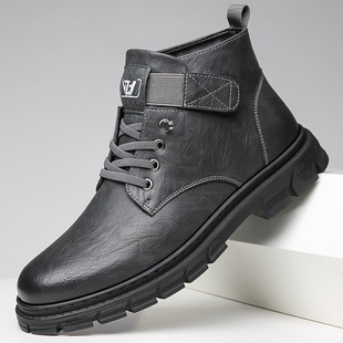Autumn and winter New genuine leather men's cotton shoes fleece-lined warm Men's cotton boots snow boots high-top men's shoes Martin boots wholesale delivery