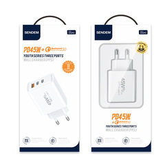 Universal Three-Port PD45W+QC3.0 EU-Rated Charger for Cross-Border Wholesale, Multi-Port Fast Charging Phone Charger Head USB