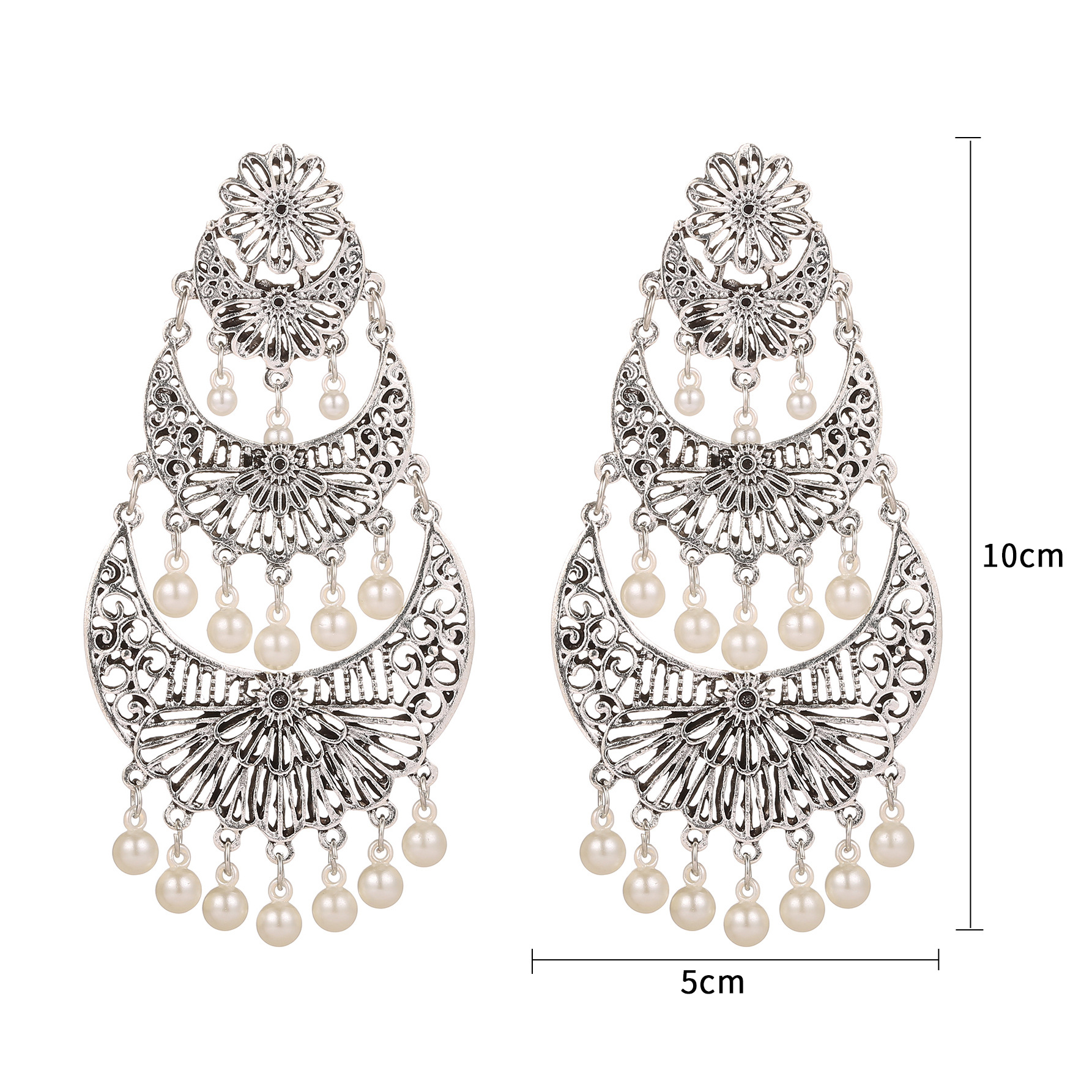 Wholesale Jewelry 1 Pair Ethnic Style Pearl Flower Alloy Chandelier Earrings display picture 3
