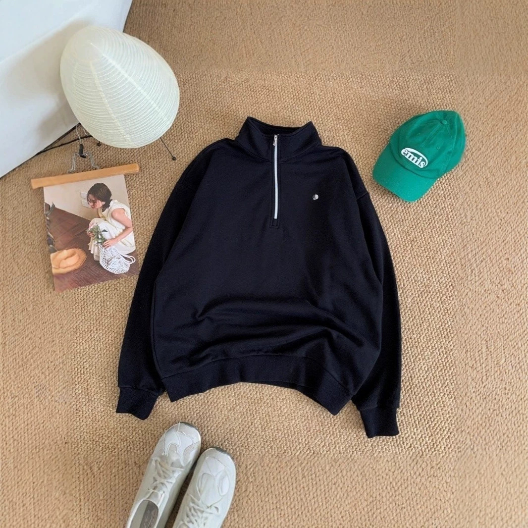 In stock AL* Kim Jisoo same style round neck zipper couple quarter zipper loose sports top trendy