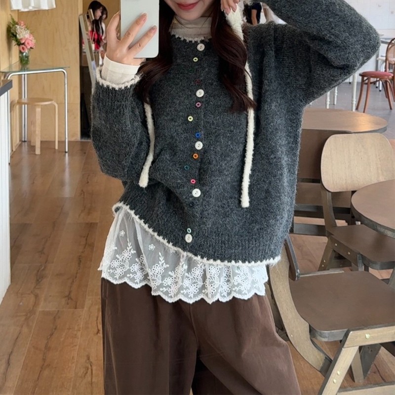 YS韩系百搭甜美小众减龄气质长袖毛衣女秋季百搭宽松针织开衫上衣|undefined