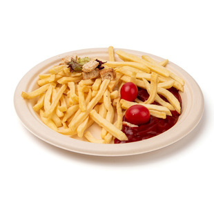 Wholesale disposable sugarcane pulp dinner plate degradable disc fruit salad plate bagasse picnic plate painting plate