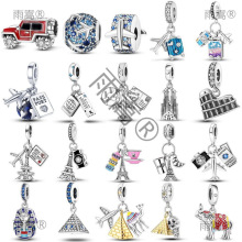 Plata de ley 925 Sterling Silver Travel Dangle Charms Eiffel