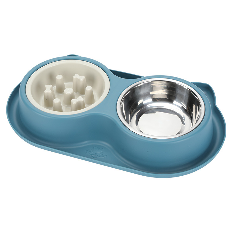 Mascota de acero inoxidable de plástico doble tazón antideslizante a prueba de fugas antidetonante comida lenta alimentador de una pieza de gran capacidad suministros para perros