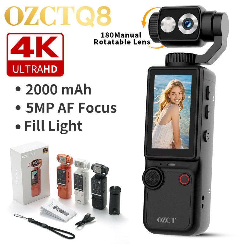 Cross-Border 4K Rotating Handheld Camera Q8 Ultra-Clear Autofocus Conference Recording Portable Pocket Camera