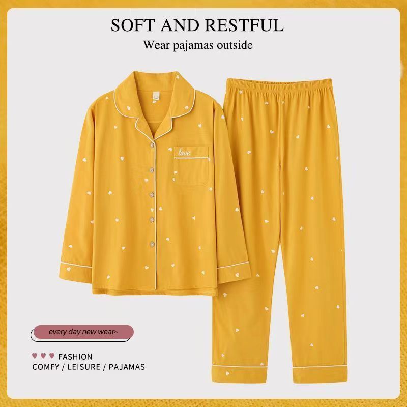 Pijamas 100% algodón de manga larga primavera y otoño ropa para el hogar Otoño e Invierno de las mujeres solapa nueva mamá suelta casual verano