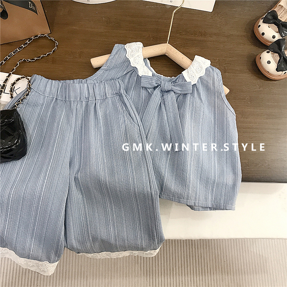 Girls' Camisole suit Children's Western Fashionable Baby Girls' Casual Cool Summer Vest Wide Leg Pants Two-piece Set