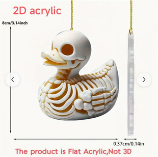 Cross-border New Acrylic Flat Skull Duck Halloween Horror Decoration Car Decoration Pendant