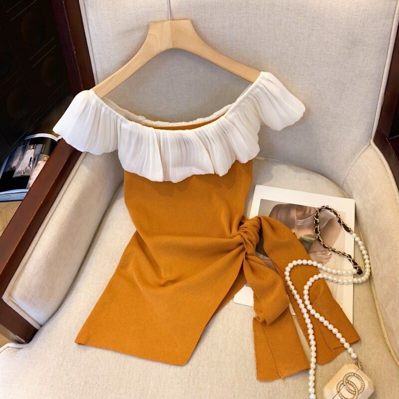 2025 Summer Fashion Hot Girl Sexy Slim Fit Pleated Irregular Knitted T-Shirt Short Style