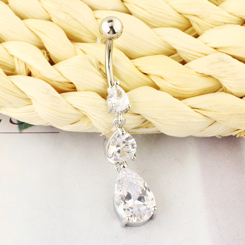 Fashion Water Drop Silver Zircon Belly Button Ring for Women Dangle Navel Piercing Jewelry detail image 8