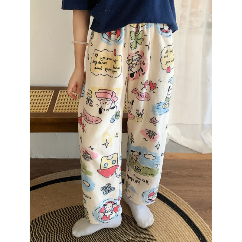 可爱HelloKitty睡裤女长裤珊瑚绒秋冬季卡通凯蒂猫裤子遛弯家居裤