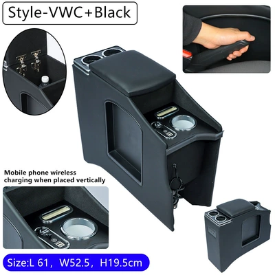Suitable for Nissan Nv200 Special Armrest Box, New and Old Models, Central Control Nissan Armrest Box Storage Modification (Armrest box) - black-right-hand-drive-version-with-vertical-wireless-charging