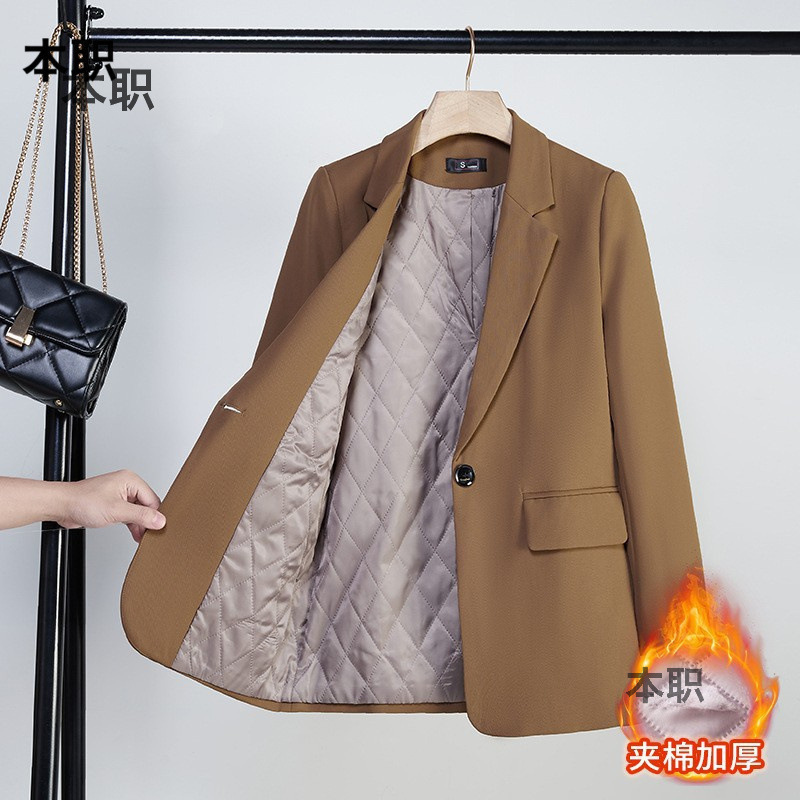 【Padded and Thickened 2】Women's Cross-Border Supply Autumn and Winter Blazer, High-End Design, Elegant Loose-Fitting Top