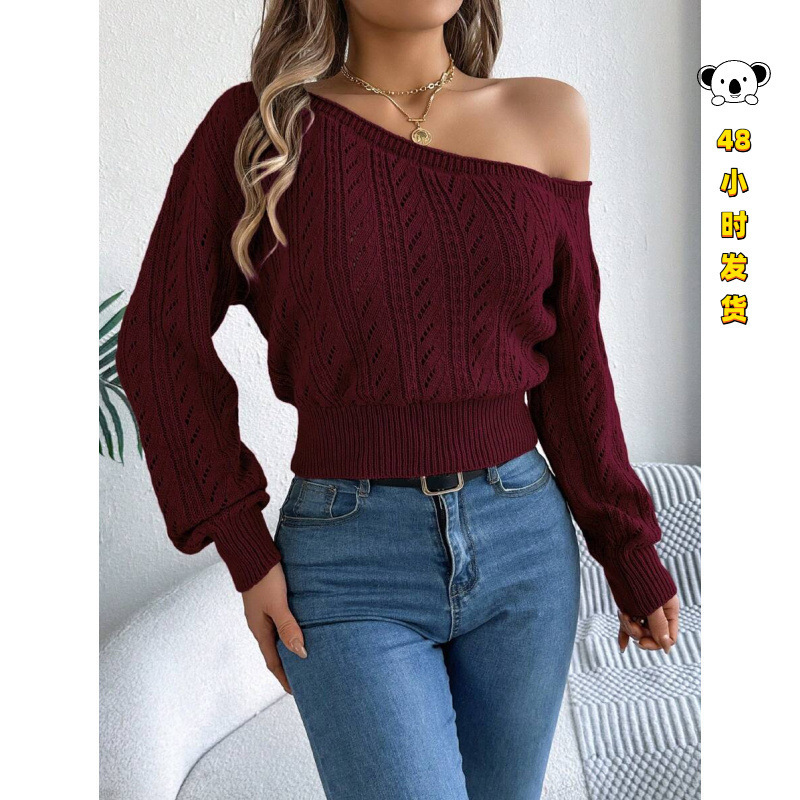 W 89950 Slant neck off shoulder knit top W 89950 Slant neck off shoulder knit top