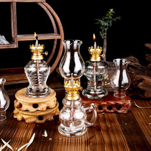 Outdoor vintage kerosene lamp transparent fire water lamp cotton wick fuel lamp Buddha candle holder old Yang Hongzhi