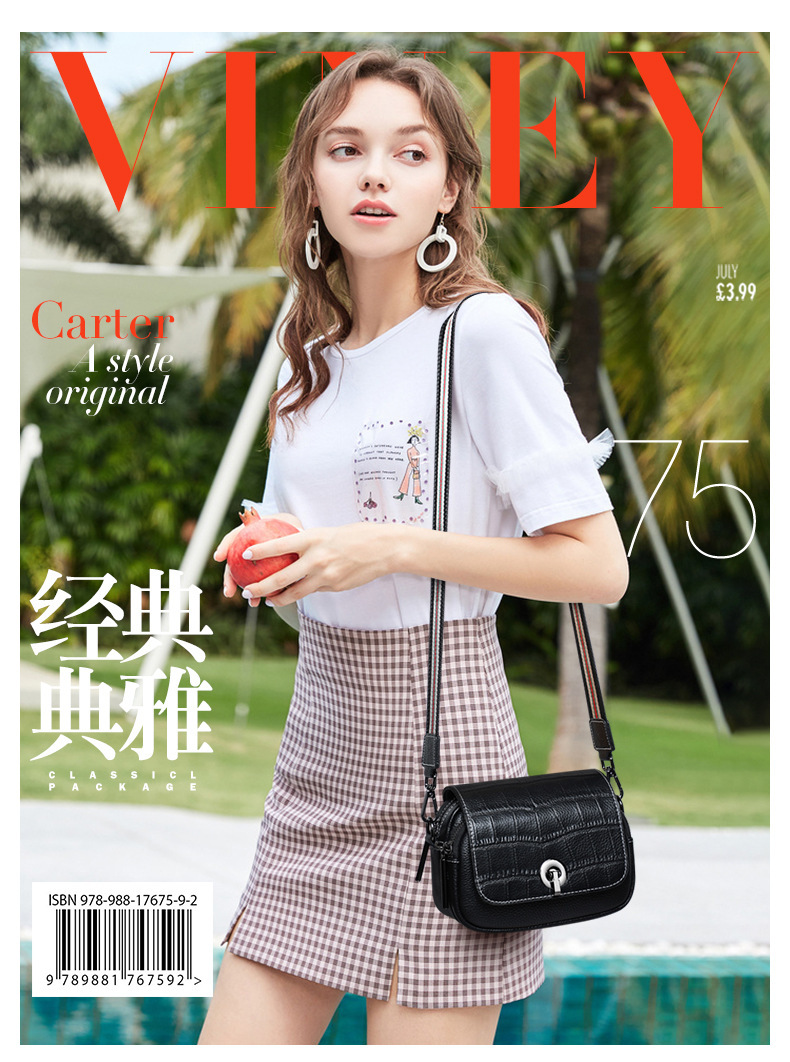 Túi đeo chéo nữ da thật quai rộng họa tiết cá — Màu be (viney) chi tiết 2