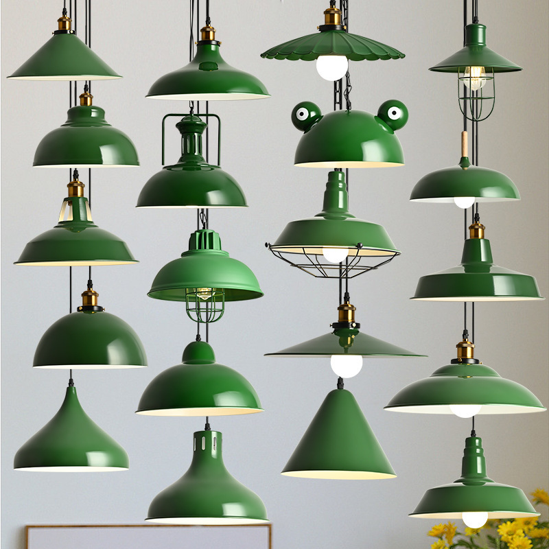 Hong Kong-Style Retro Industrial Pendant Light Red Commercial Hot Pot Restaurant Barbecue Restaurant Dining Room Lampshade Vintage Style