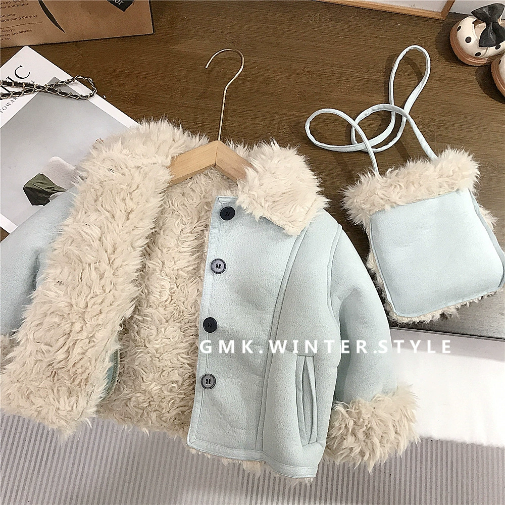 女童皮毛一体外套韩版儿童羊羔毛上衣秋冬季宝宝休闲保暖大衣外贸