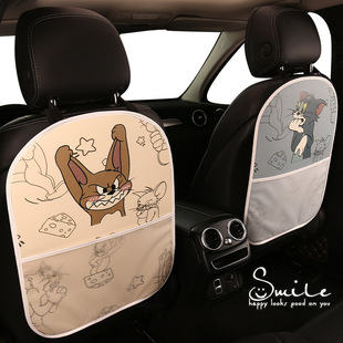 Cat and Mouse Cartoon Car Seat Back Anti-kick Pad Car Seat Back Anti-dirt Pad Anti-dirt Pad with Storage Bag