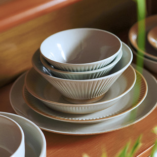 Handmade high-grade gray ceramic bowl plate retro simple gradient rice bowl disc flat plate household Pasta Plate steak plate