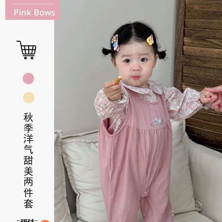 婴儿衣服两件套洋气碎花上衣衬衫背带裤婴幼儿外出春秋宝宝套装|undefined