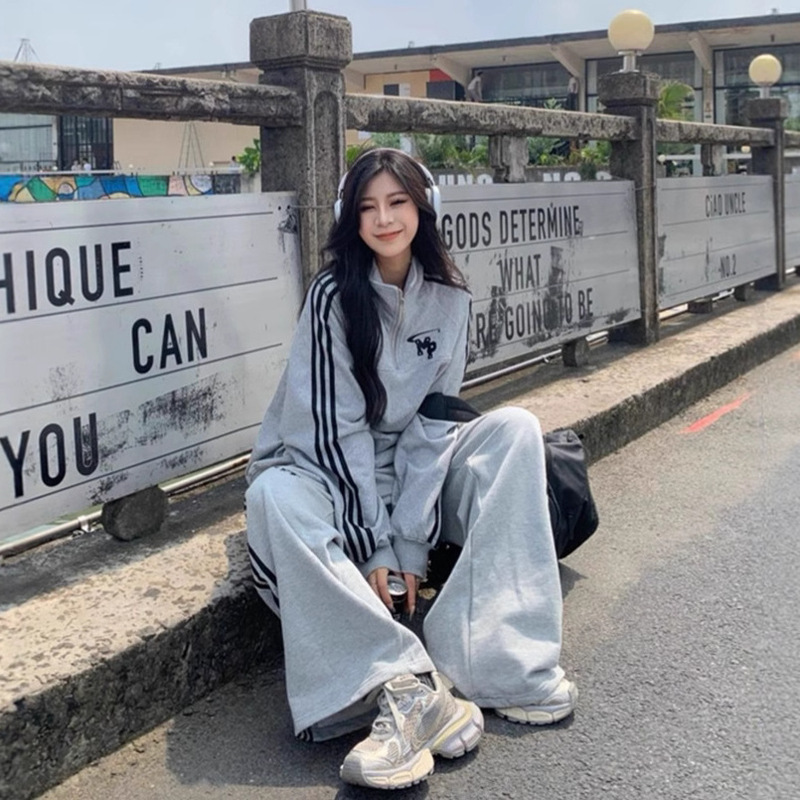 高街ootd运动服套装女秋学生宽松显瘦韩版时尚炸街卫衣休闲两件套|undefined