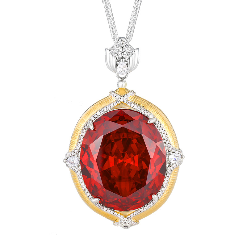 2024 nuevo estilo Zhuang Shengsheng joyería simulación color tesoro gran forma de huevo retro dibujo artesanía colgante collar piedra 25*30