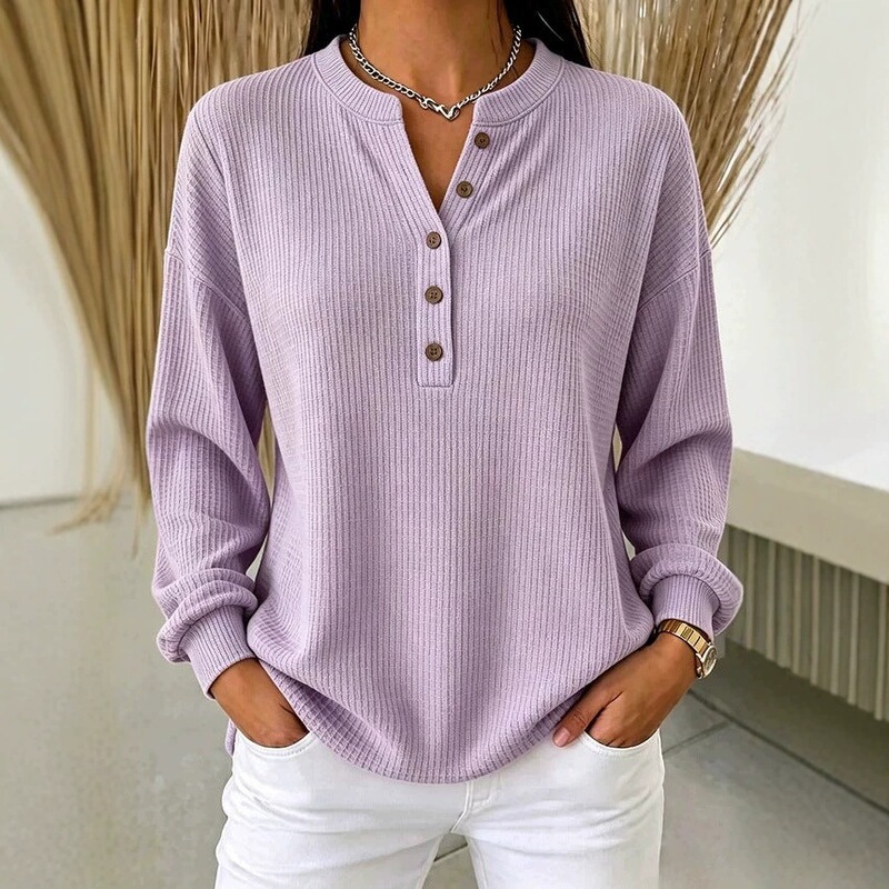 New autumn and winter European and American cross-border ribbed half-button henley stand-up collar long-sleeve casual knit T-shirt top New autumn and winter European and American cross-border ribbed half-button henley stand-up collar long-sleeve casual knit T-shirt top