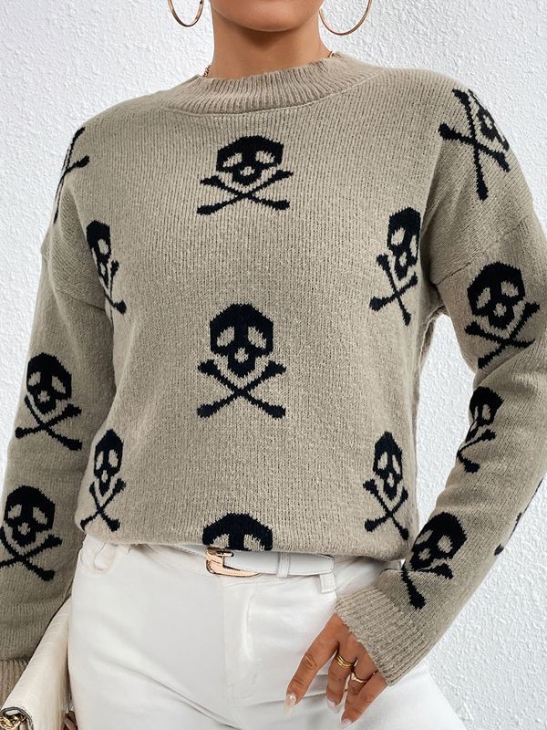 Transfronteriza Amazon jacquard cuello redondo suéter de punto para las mujeres 2023 otoño e invierno nuevo cráneo Halloween suéter image 6