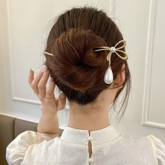 New Retro-Chic Pearl Tassel Hairpin with Back of Head Updo, High-End Hairpin, Head Accessory, Wholesaler