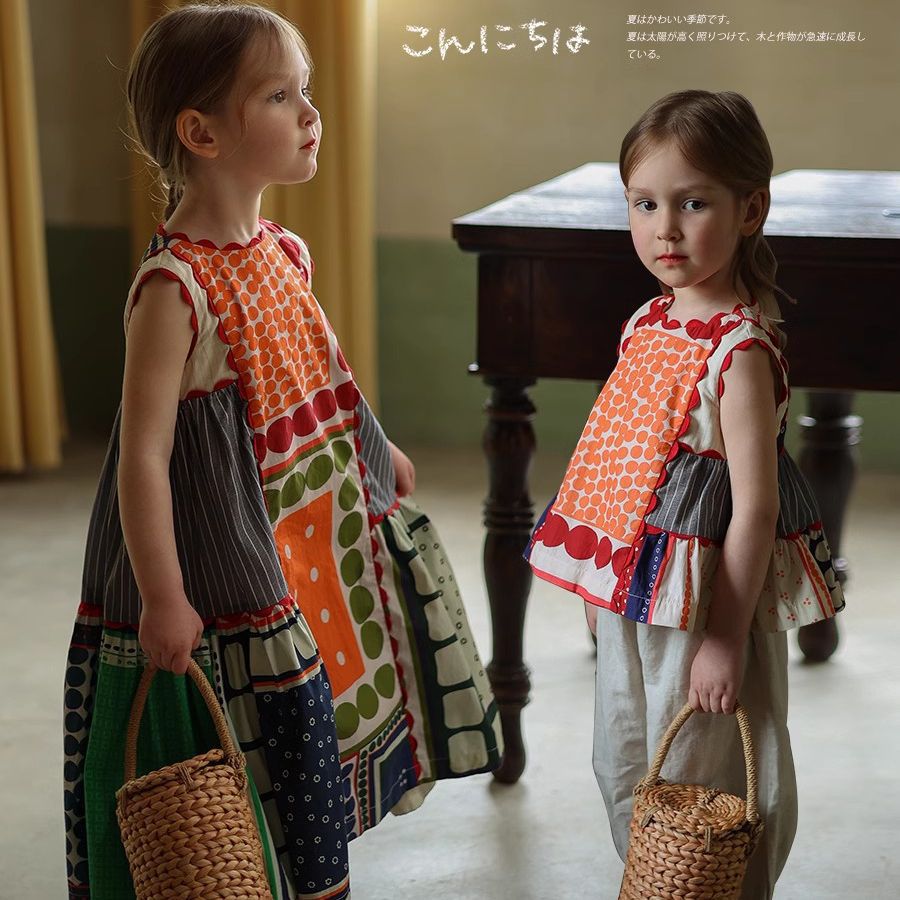 Chica nicho temperamento retro vestido de estilo japonés contraste color costura chaleco falda muñeca camisa estilo occidental estilo étnico falda