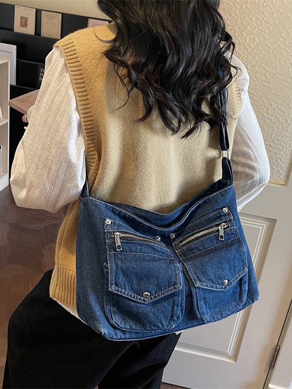 Bolso retro de gran capacidad para mujeres 2026 primavera nueva moda denim mochila de hombro para viajar bolsa de ocio image 5