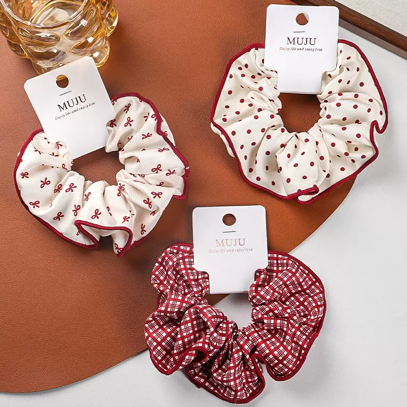 【卡装】红色系大肠圈轻奢布艺发圈氛围感蝴蝶结皮筋丸子头发绳