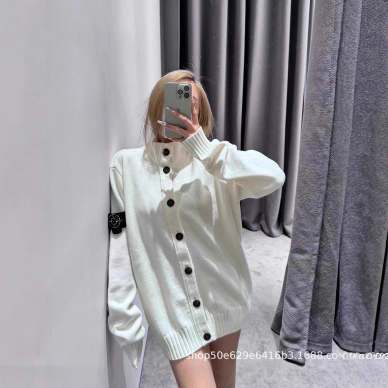 Cross-Border Ston Stone Island Original Wool Knitted Splicing Zipper Cardigan Jacket for Men and Women, Casual Wide