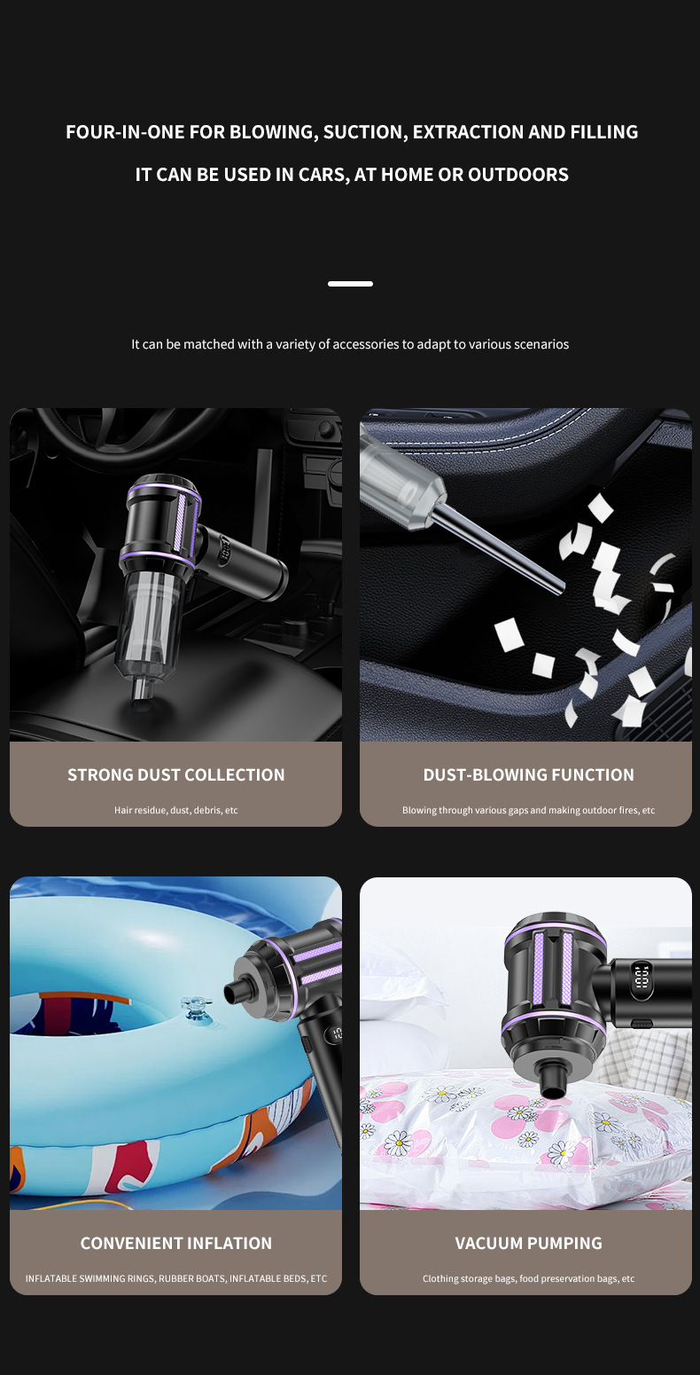 Wireless car vacuum cleaner for interior cleaning, suitable for home and car use, powerful mini vacuum cleaner for small vehicles