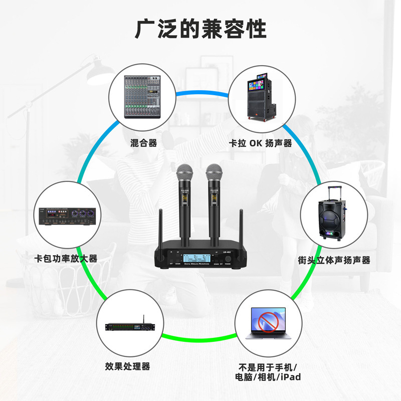 屋外ステージ ktv カラオケマイクカラオケワイヤレスマイクホーム fm 1 対 2 UR-402|undefined