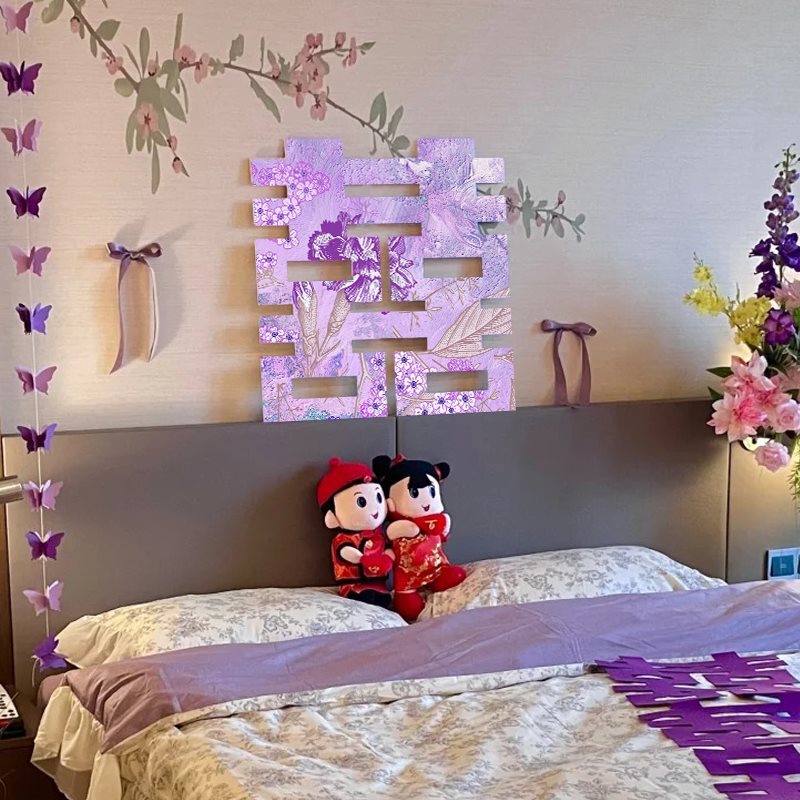 紫色のホテルの結婚式の部屋のレイアウト KT ボードウェルカムカード結婚式の婚約バナー吊り布ドレッシングガウン写真の背景壁|undefined