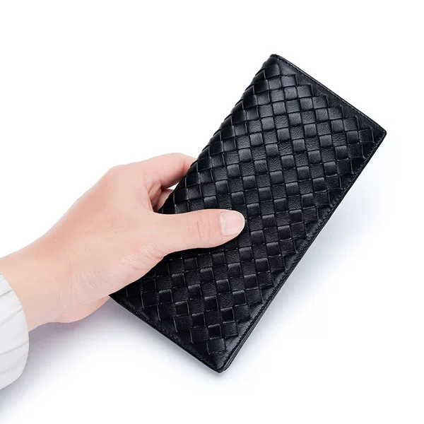 Pure sheepskin long wallet fashion hand woven two fold clutch new multi-functional mobile phone wallet