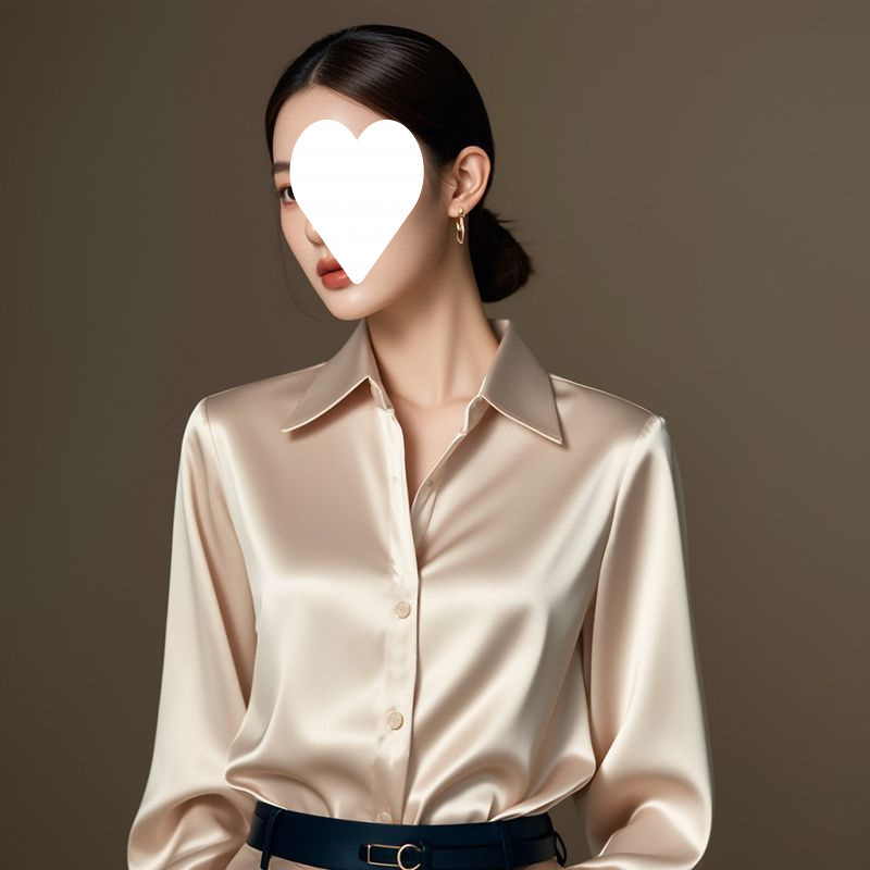 2025 春と秋の新ハイエンドグレーアセテートサテンシャツ女性の長袖シックなフレンチシルクプロフェッショナルシャツ|undefined