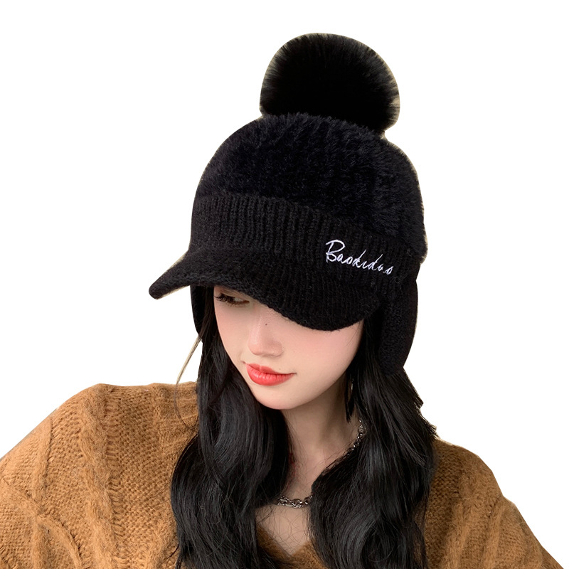 New Autumn Winter Versatile Korean Style Warm Ear Protection Knitted Wool Hat With Thickened Fleece Lining_voghion.com