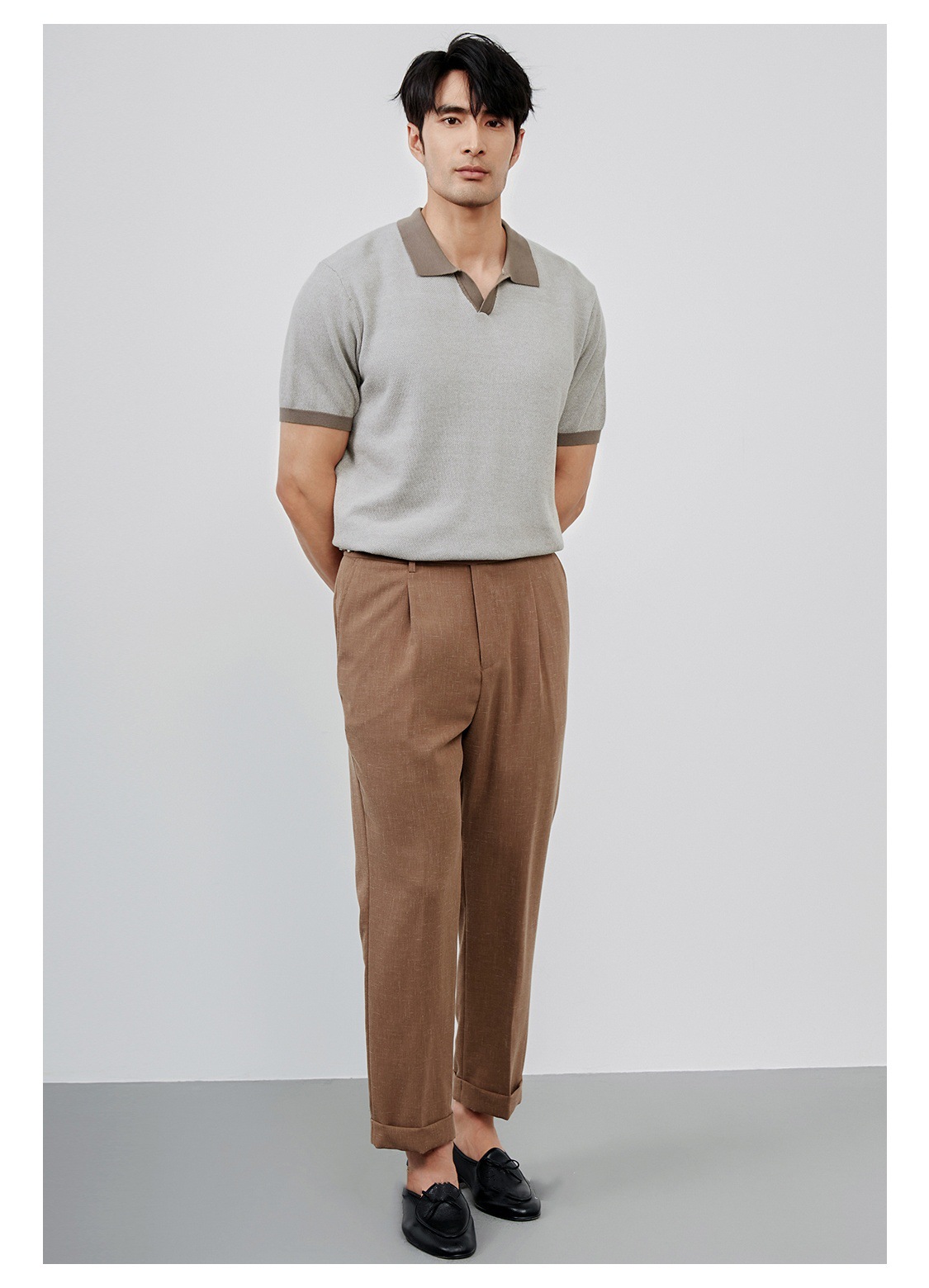 Men's Casual Polo Shirt British Retro High End Lapel Knitted Short Sleeve T-Shirt Breathable Slim Fit Business Top_viptrois.com