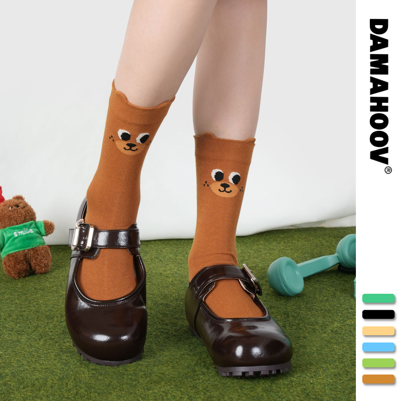 Original Autumn and Winter New Happy Square Face Bear Series Funny Socks Cute Mid-Calf Socks Cartoon Bear Fun