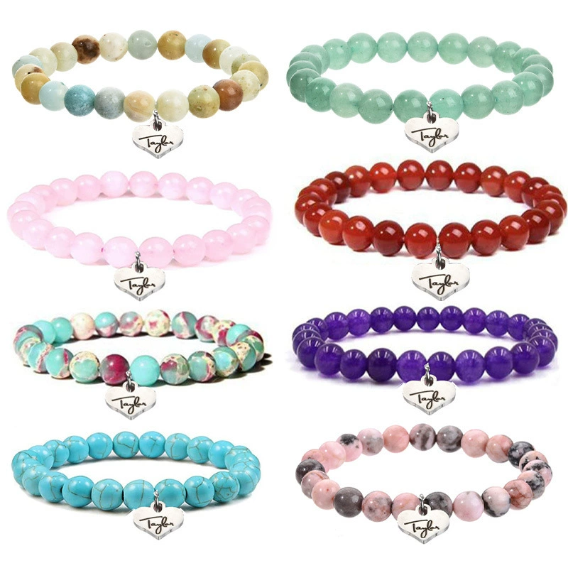Bracelet stainless steel, agate zebra with laser natural stone, custom-made