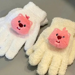 可愛小海狸loopy毛絨少女手套珊瑚絨學生騎行分指手套女冬季保暖