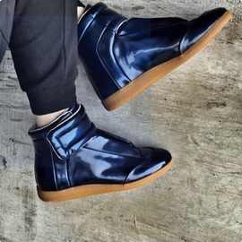 高定 新款高帮休闲鞋牛皮MM男鞋外贸德训鞋魔术贴防滑透气男鞋