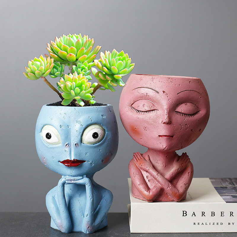 Supply cross-border e-commerce gardening Amazon resin flowerpot cartoon character creative desktop fleshy flower ornaments