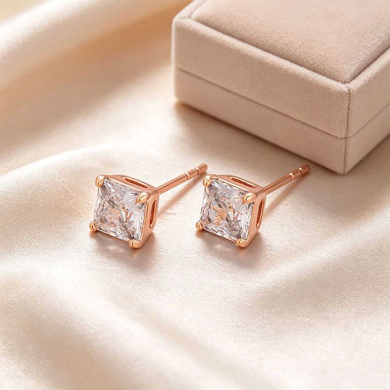 Aretes Cuadrados de Cuatro Garras de Aleación de Cobre, Galvanizados, Diseño Geométrico, para Mujer image 9