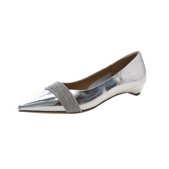 Women's 2024 Summer New Pointed Rhinestone Layer Cowhide Elegant Breathable Leather Shoes