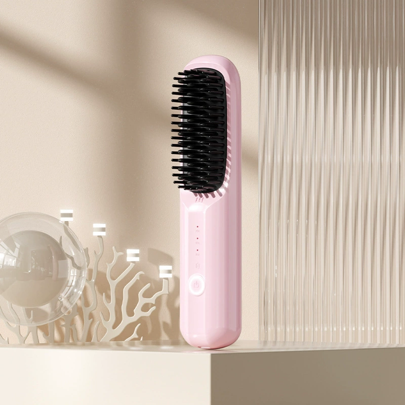 Wireless Portable Ceramic Hair Straightening Brush, Rechargeable, Ionic, Compact